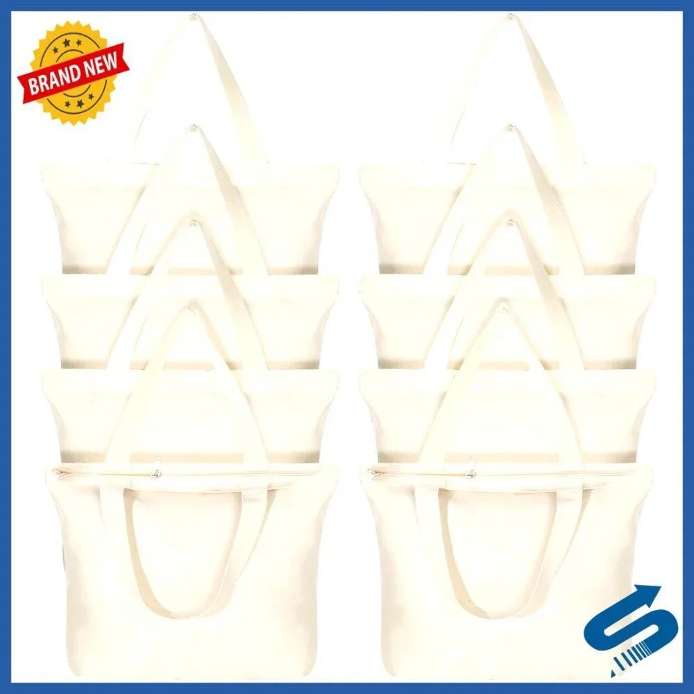 Large Canvas Tote Bag with Zipper Reusable Grocery Shopping DIY Craft